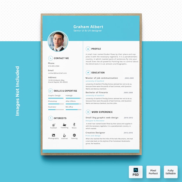 Minimalny niebieski szablon CV CV
