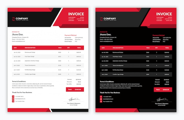 Minimalny Szablon Faktury Odmiany Firmowej O Czerwonym świetle I Ciemności