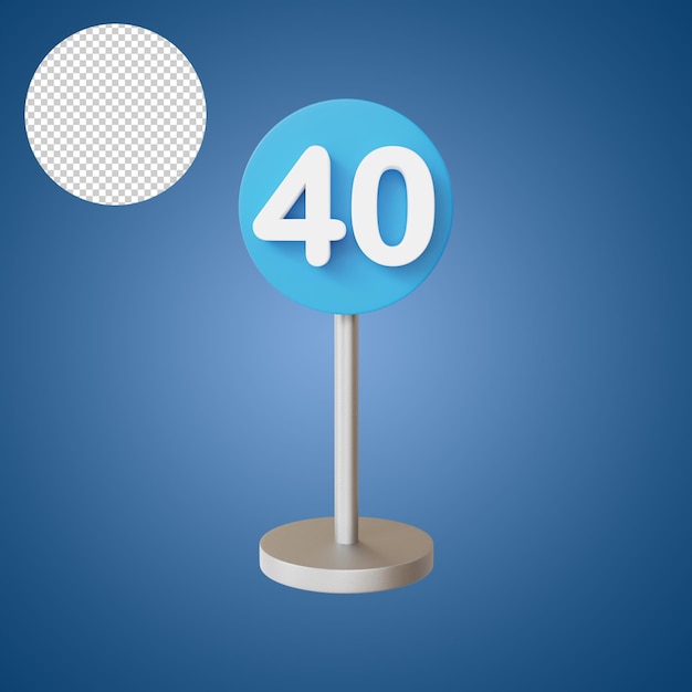 Минимум 40 ограничение скорости дорожный знак движение 3d-рендеринга