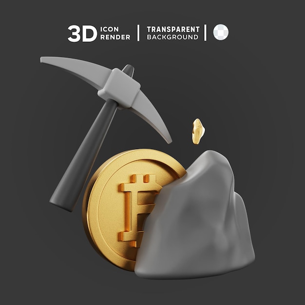 Mining bitcoin 3d illustration rendering 3d icon colored isolated