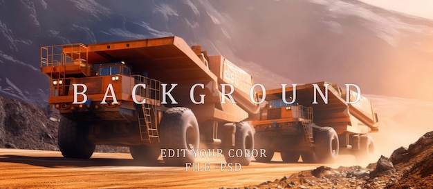 Mining dump trucks transport coal in the hot sun blue and orange light