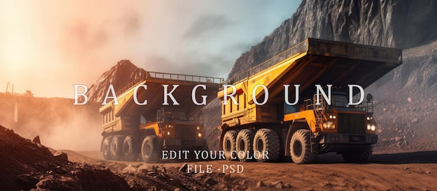 PSD mining dump trucks transport coal in the hot sun blue and orange light