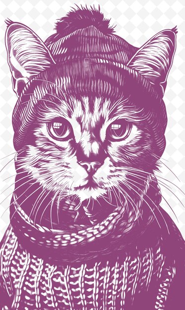 PSD ミンスクの猫はヒップの表情で帽子をかぶっている 肖像画 動物 スケッチ アート ベクトル コレクション