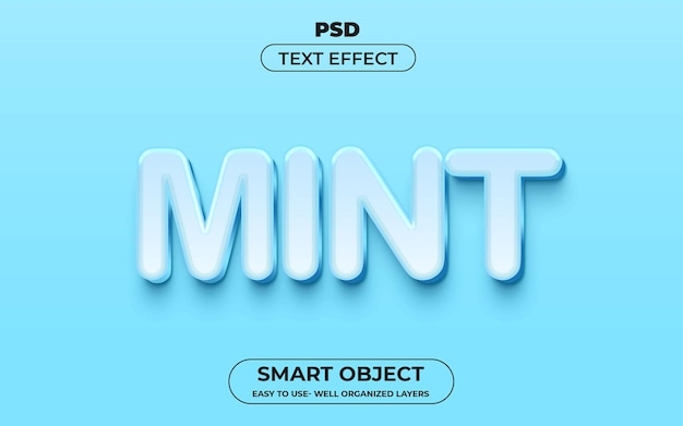 Menta 3d effetto testo modificabile psd premium con sfondo