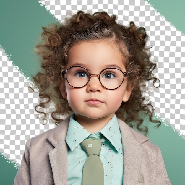 PSD mint clad scandinavian toddler woman curly optimistic focused information systems manager