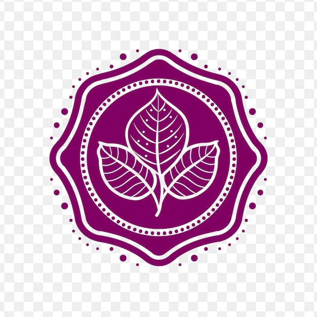 Logo della foglia di menta con confine decorativo e polka dots o psd vector tattoo outline art design