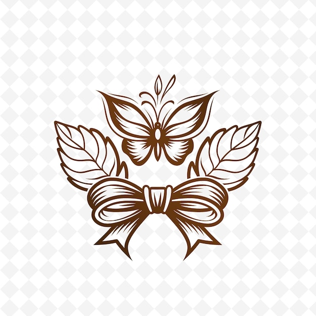 PSD Логотип листья мятного дерева с декоративной лентой и бабочкой g nature herb vector design collections