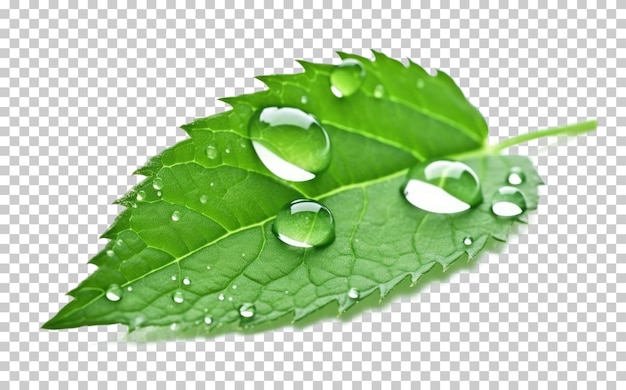 PSD mint leaf with waterdrops isolated on transparent background