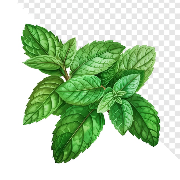 Mint leaves shapebased botanical illustration on transparent background