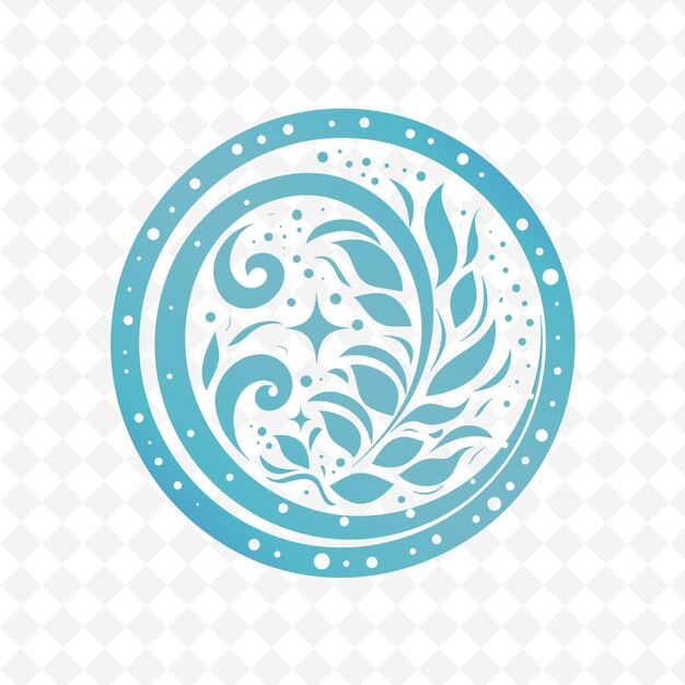 PSD mint sprig circular logo with decorative swirls and stars on nature herb vector design collections