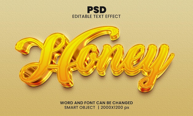 PSD miód 3d edytowalny efekt tekstowy premium psd z tłem