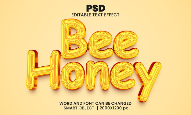 PSD miód pszczeli 3d edytowalny efekt tekstowy premium psd z tłem