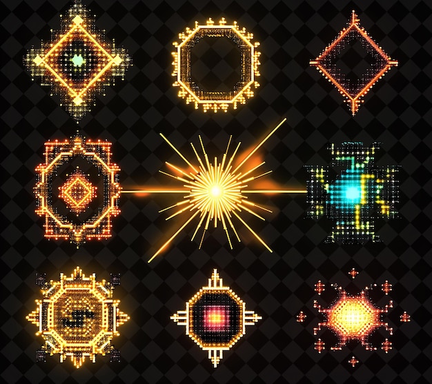 Mirror 8 Bit Pixel With Sunburst Design and Gold Finish With PNG Unique Y2K Design Collection
