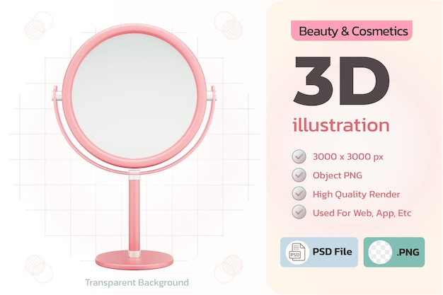 거울 아름다움과 화장품 3d 일러스트레이션