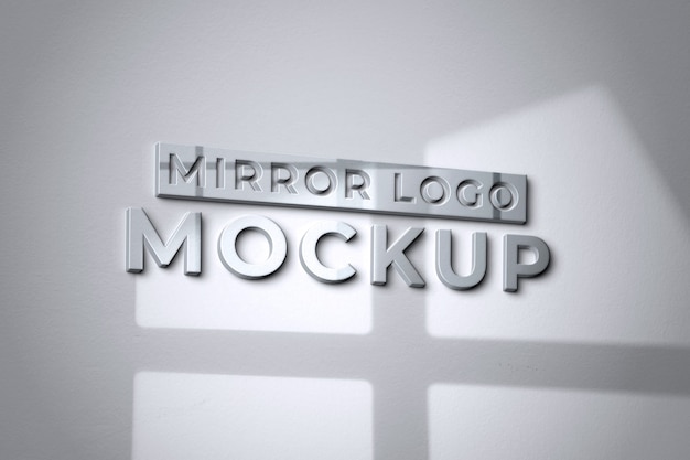 PSD mirror logo on wall with blinds shadows