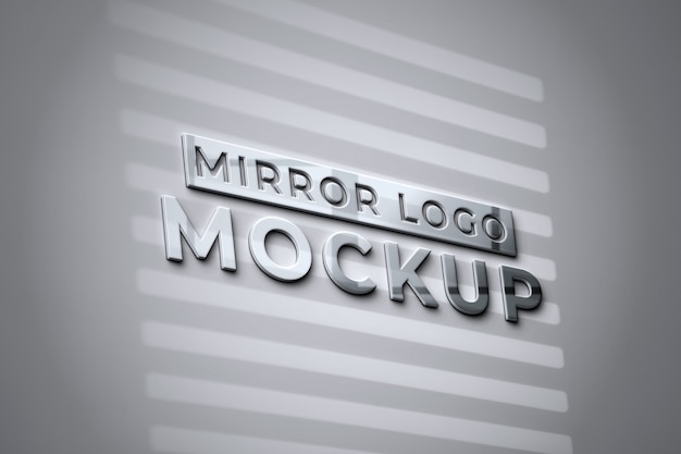 PSD mirror logo on wall with blinds shadows