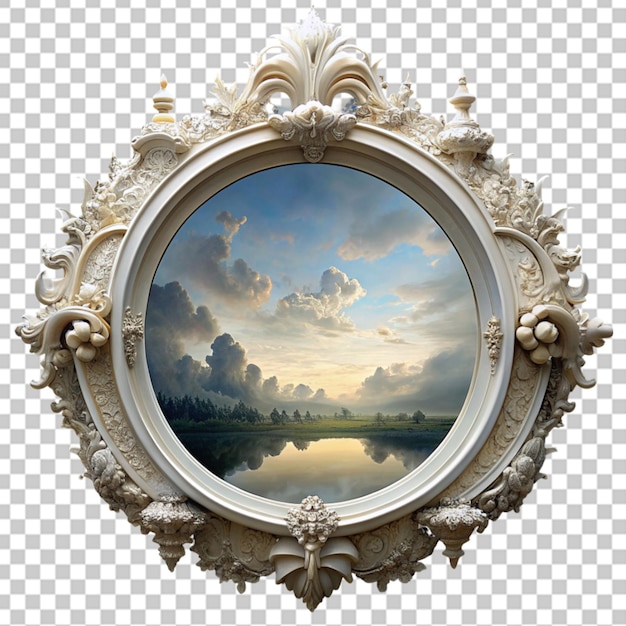 A mirror with a white frame