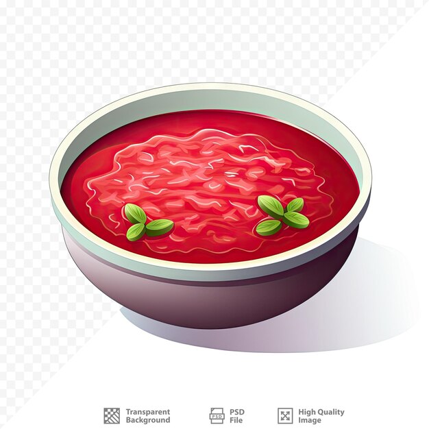 PSD miska sosu pomidorowego z łyżką w środku.