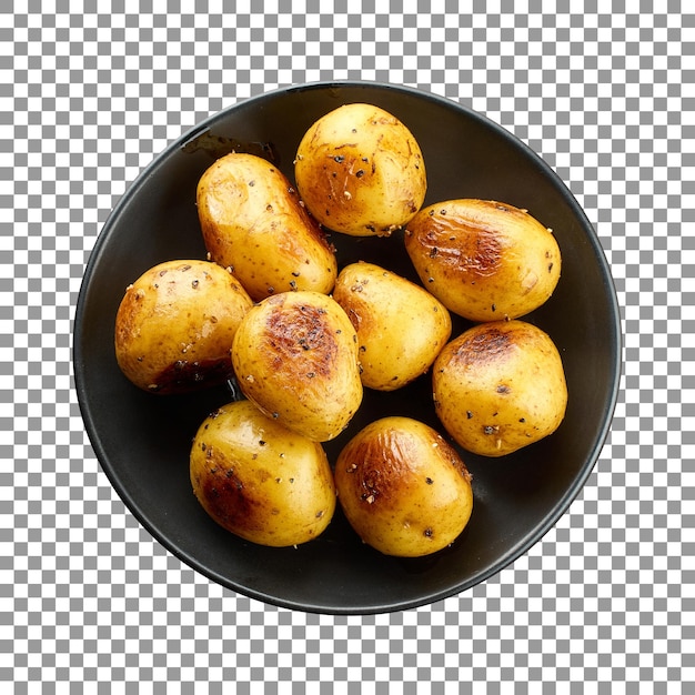 PSD miska ziemniaków z czarną miską na przezroczystym tle