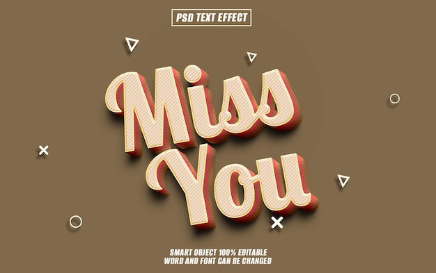 miss you text effect font editable typography 3d text