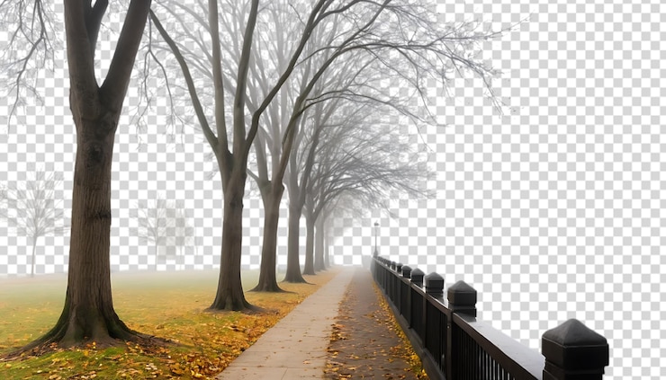 PSD misty autumn walkway