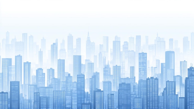 PSD misty blue cityscape skyline urban panorama
