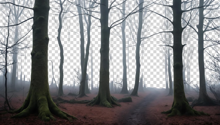 PSD misty forest path