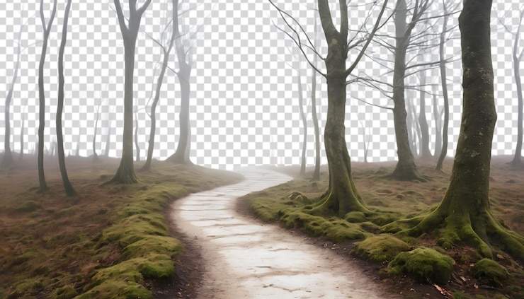 PSD misty forest path