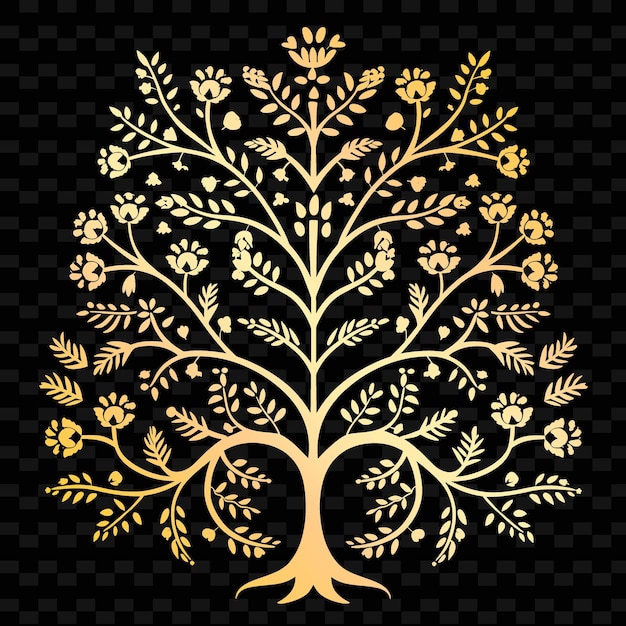 PSD mistyczne drzewo życia sztuka ludowa z wzorem gałęzi i ilustracją liści kolekcja motywów dekoracyjnych
