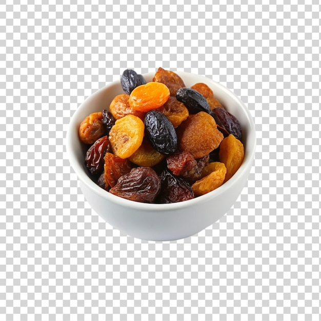 PSD mix of dried fruits in a bowl isolated on a transparent background