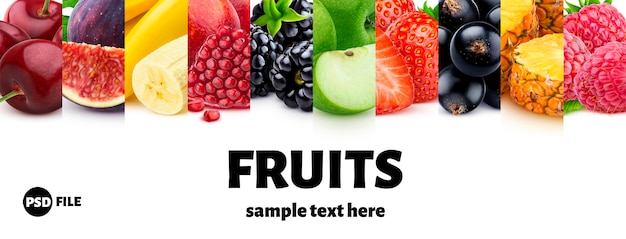 PSD Смешайте пищевые ингредиенты, фрукты и ягоды коллекции