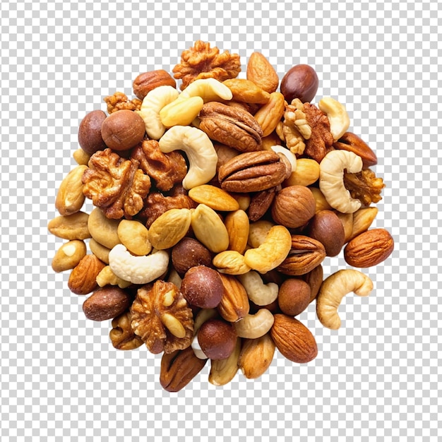 PSD mix of nuts nuts mix in round shape on transparent background