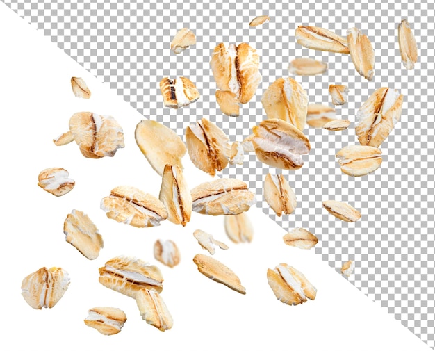 PSD mix of oat and rye flakes isolated on white background, top view, full depth of field