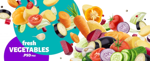 Mix of falling different vegetables