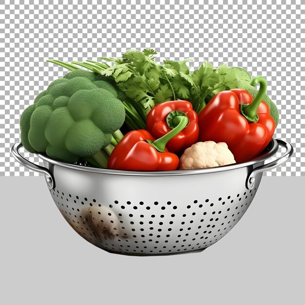 PSD mix vegetable in a silver basket on transparent background ai generated