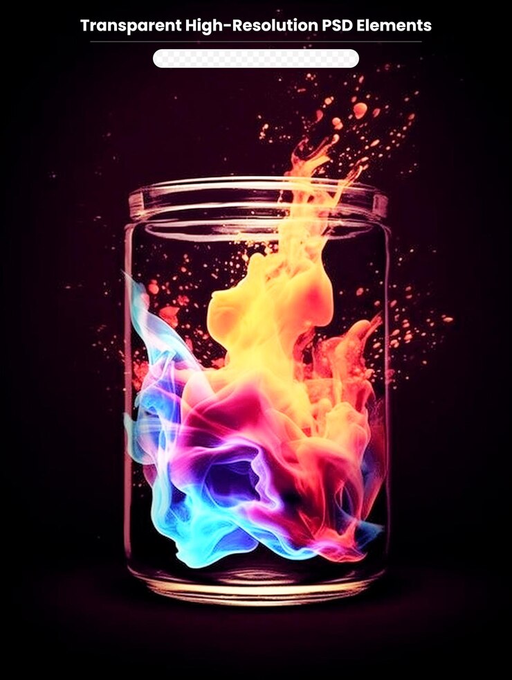 PSD mixed color water being poured into glass isolated on transparent background