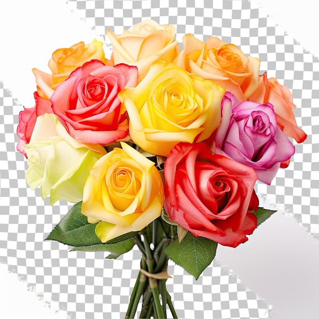 PSD mixed color young rose bouquet red yellow pink fire rose orange transparent isolated on transparent background