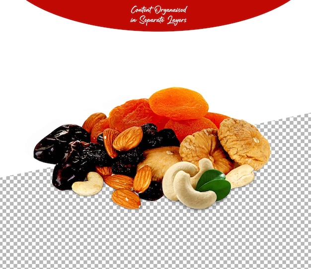 PSD mixed dry fruits isolated on transparent background