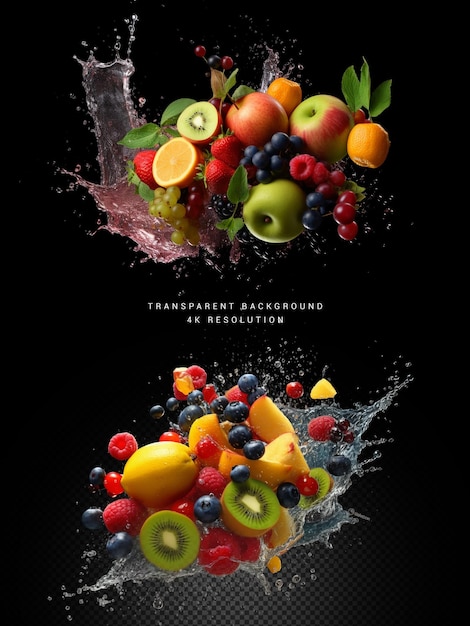 PSD mixed fruits on transparent background