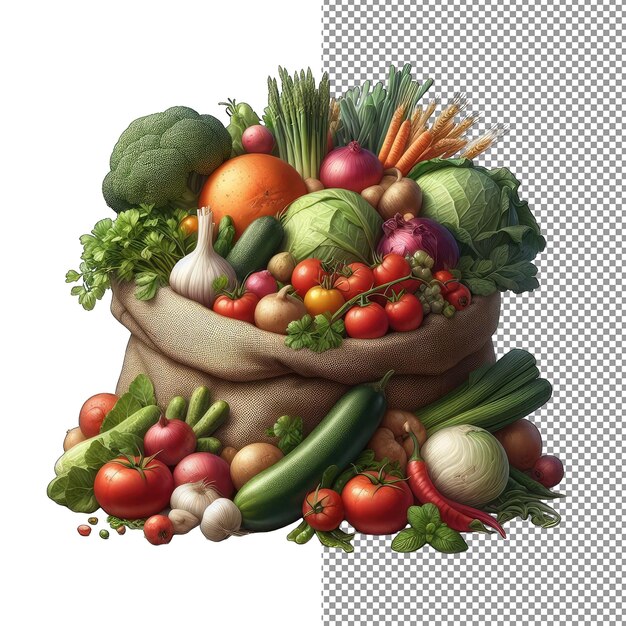 PSD バッグに混ぜた生野菜 png