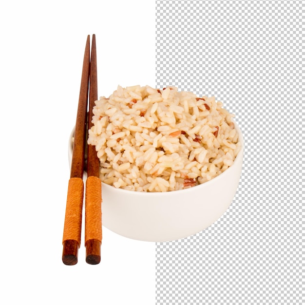mixed red jasmine brown rice and barley bowl on white chopsticks