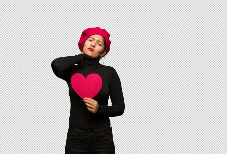 PSD młoda kobieta cierpi szyi ból w valentines dniu