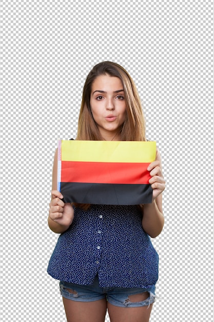 Młoda Kobieta Trzyma Niemcy Flaga Na Bielu
