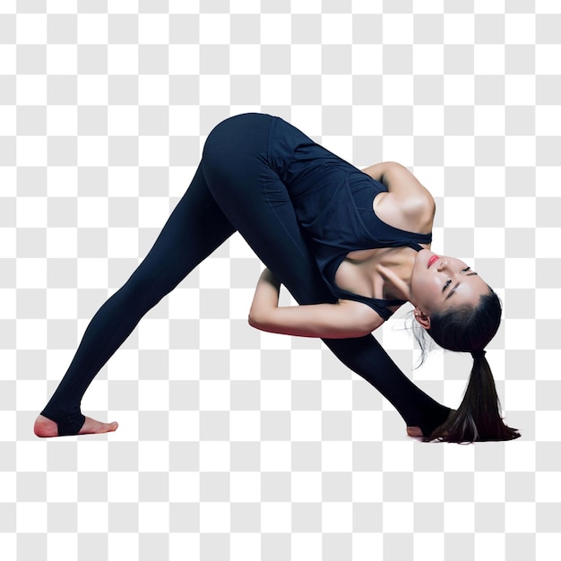 PSD młoda kobieta wykonuje ćwiczenia jogi na warstwach pliku psd