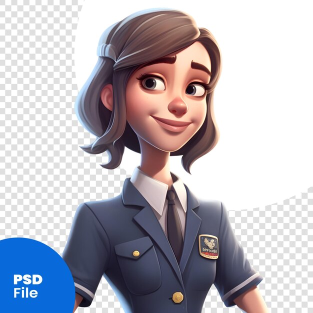 PSD młoda policjantka na białym tle renderowania 3d ilustracji 3d szablon psd