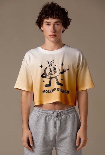 PSD młody mężczyzna ubrany w makiety crop top