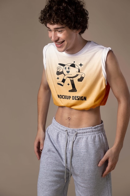 PSD młody mężczyzna ubrany w makiety crop top