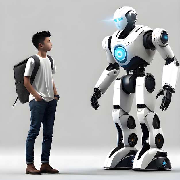 Młody nastolatek w interakcji z robotem
