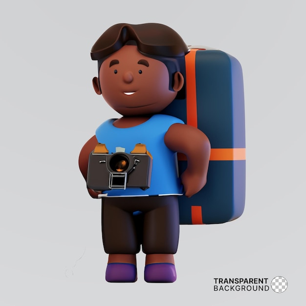 Młody podróżnik trzyma bagaż stojąc postać 3D Render