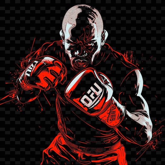PSD mma fighter in ready stance with gloves and mouthguard with illustration flat 2d sport background